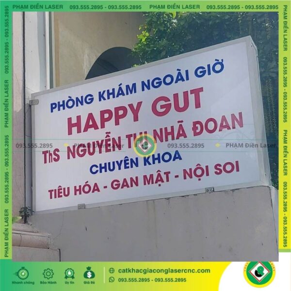 Báo giá biển hiệu hộp đèn LED Mica phòng khám Happy Gut