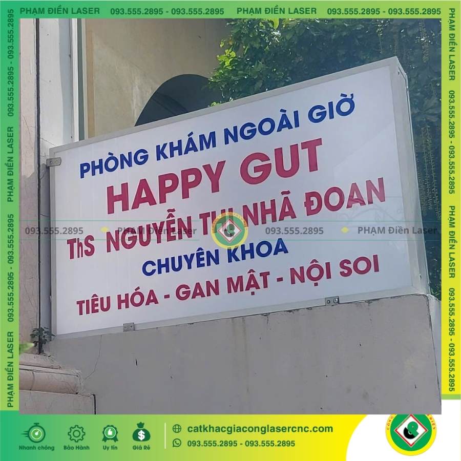 Báo giá biển hiệu hộp đèn LED Mica phòng khám Happy Gut
