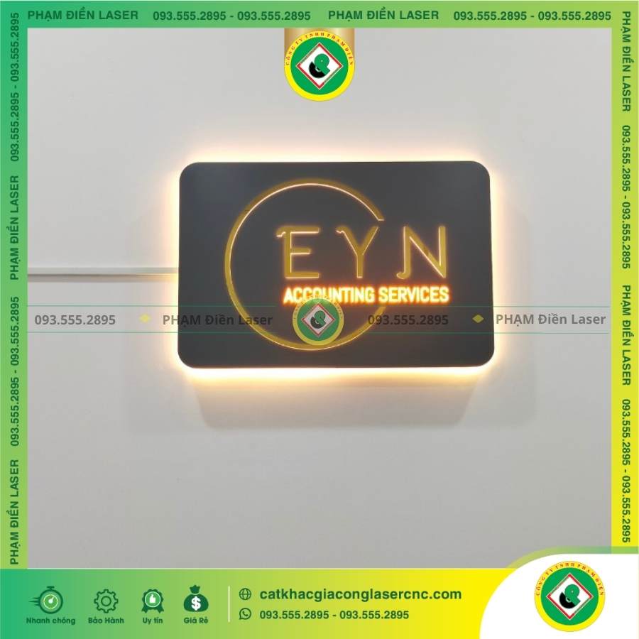 Báo giá hộp đèn nền Alu đen chữ nổi Inox khoét lọng LED EYN