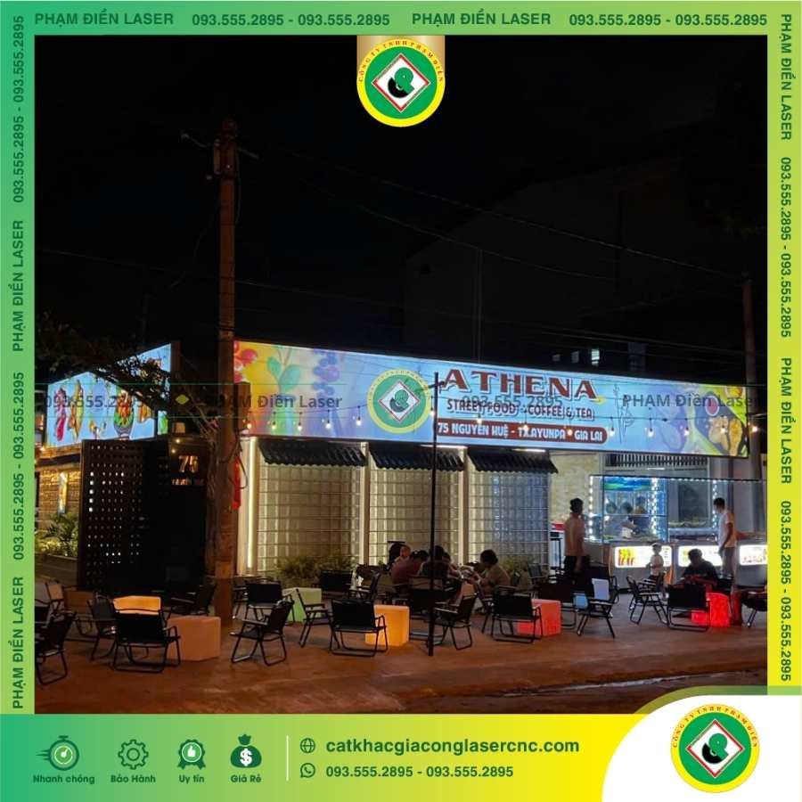 Báo giá làm biển hiệu hộp đèn LED in UV cho quán cà phê Athena