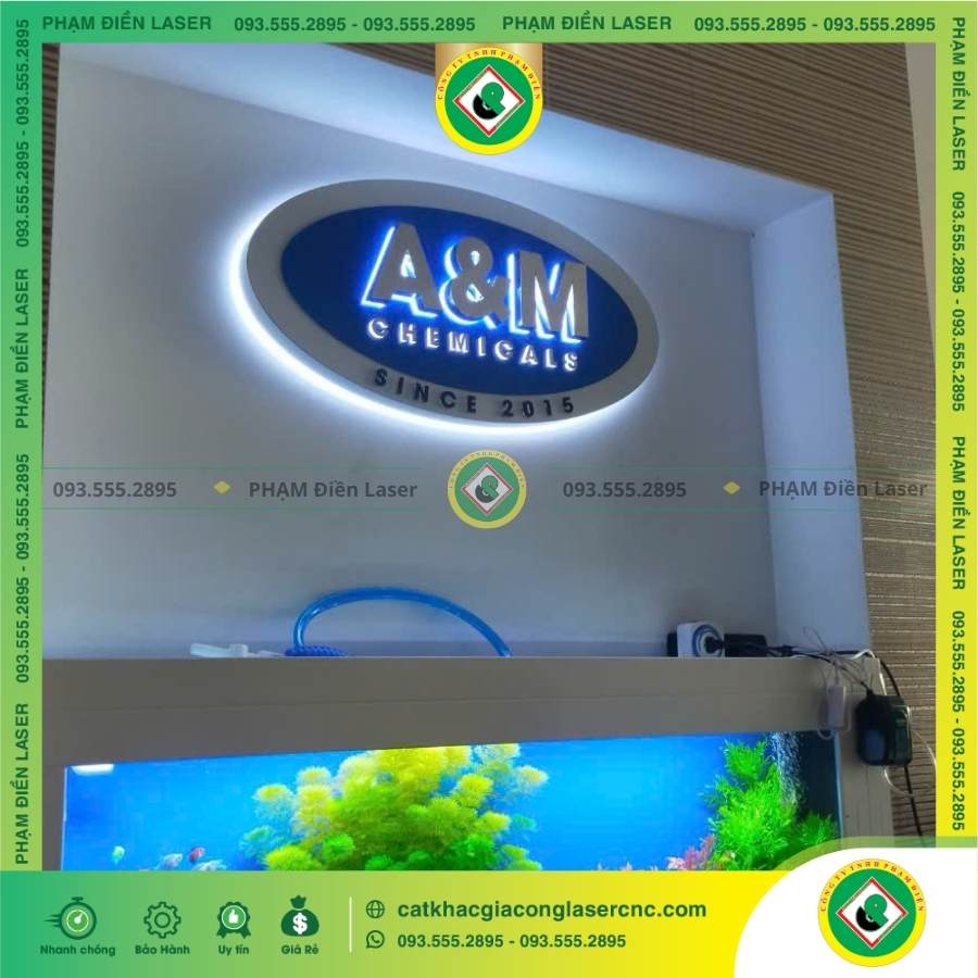 Báo giá làm hộp đèn LED sáng chân Alu chữ nổi Inox Công ty A&M