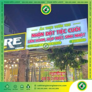 Biển Hiệu Bạt Mặt Tiền Nhà Hàng Vườn Tre Đèn LED In UV