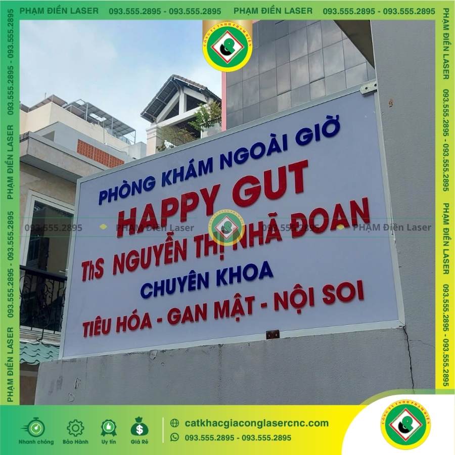 Biển Hiệu Hộp Đèn LED Mica Cắt Dán Phòng Khám Happy Gut