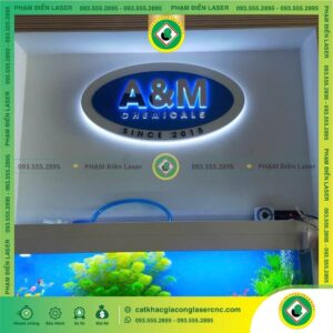 Biển Hiệu Hộp Đèn LED Sáng Chân Alu Chữ Nổi Inox Công Ty A&M