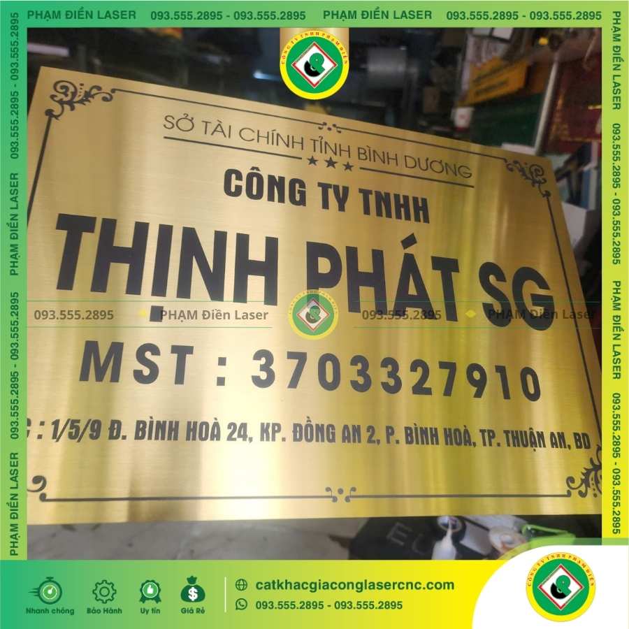 Biển Tên Công Ty Inox Vàng Xước In UV Thịnh Phát SG Bền Đẹp