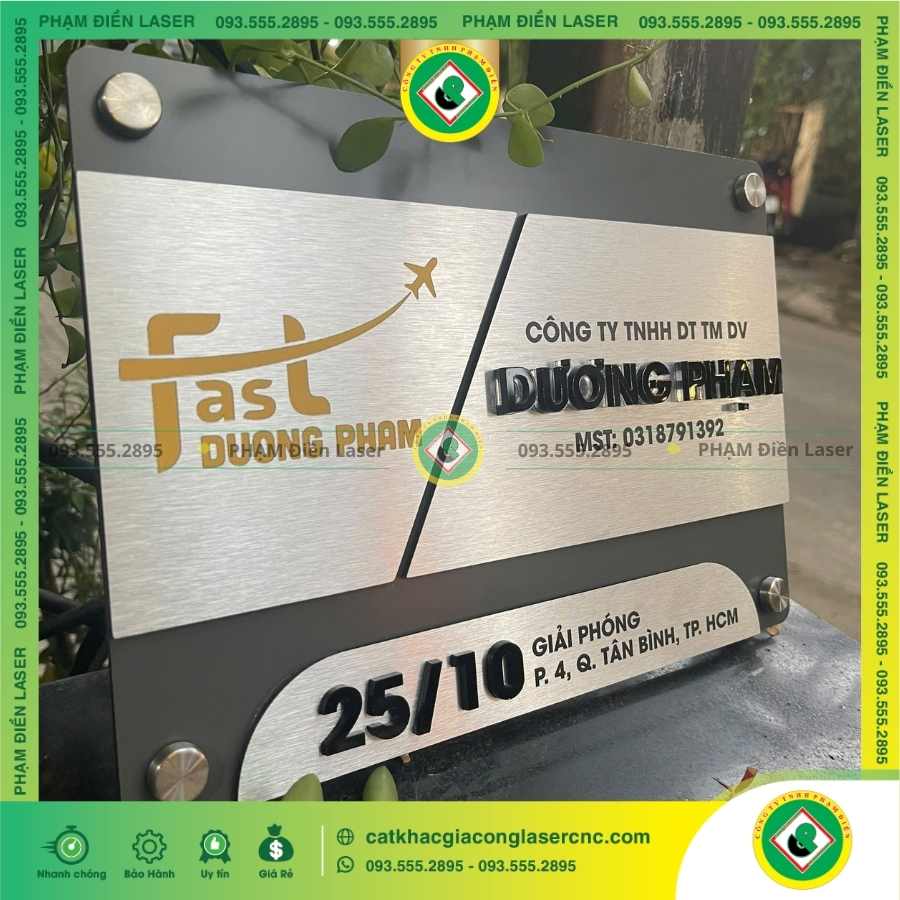 Cấu tạo chi tiết của biển tên Công ty Inox bạc xước Dương Phạm chữ nổi