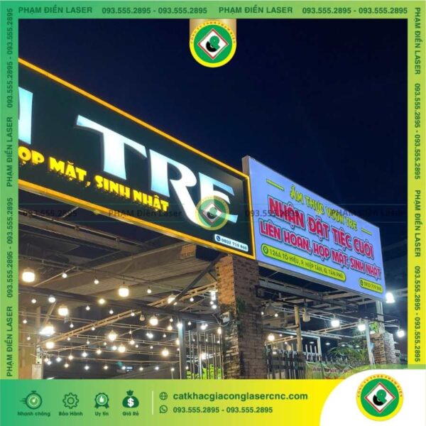 Đặc điểm cấu tạo & chất liệu biển hiệu bạt mặt tiền nhà hàng Vườn Tre