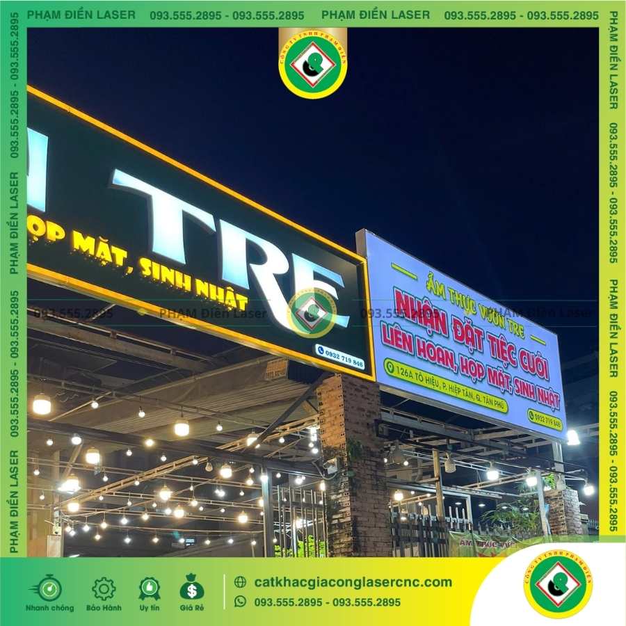 Đặc điểm cấu tạo & chất liệu biển hiệu bạt mặt tiền nhà hàng Vườn Tre