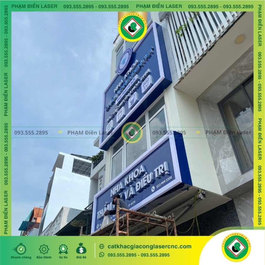 Giới thiệu biển hiệu Alu đục lỗ chữ nổi Mica Nha Khoa Châu Long
