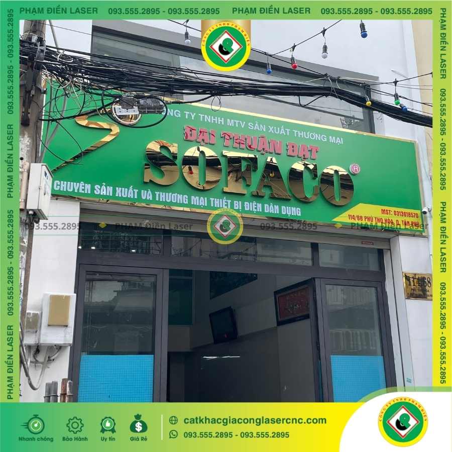 Lưu ý khi chọn đơn vị thi công biển hiệu Alu chữ nổi Inox Vàng gương Sofaco