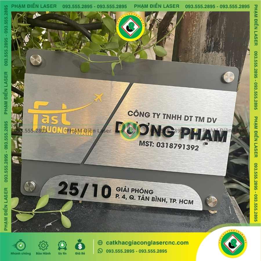 Quy trình làm biển tên Công ty Inox bạc xước chữ nổi Dương Phạm